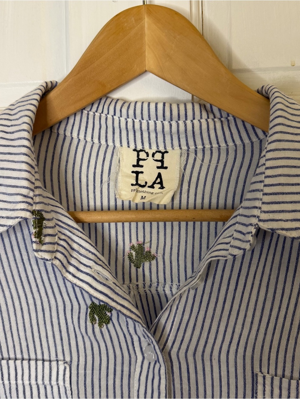 PPLA Embroidered Cactus Striped Button Down | Coastal Chic